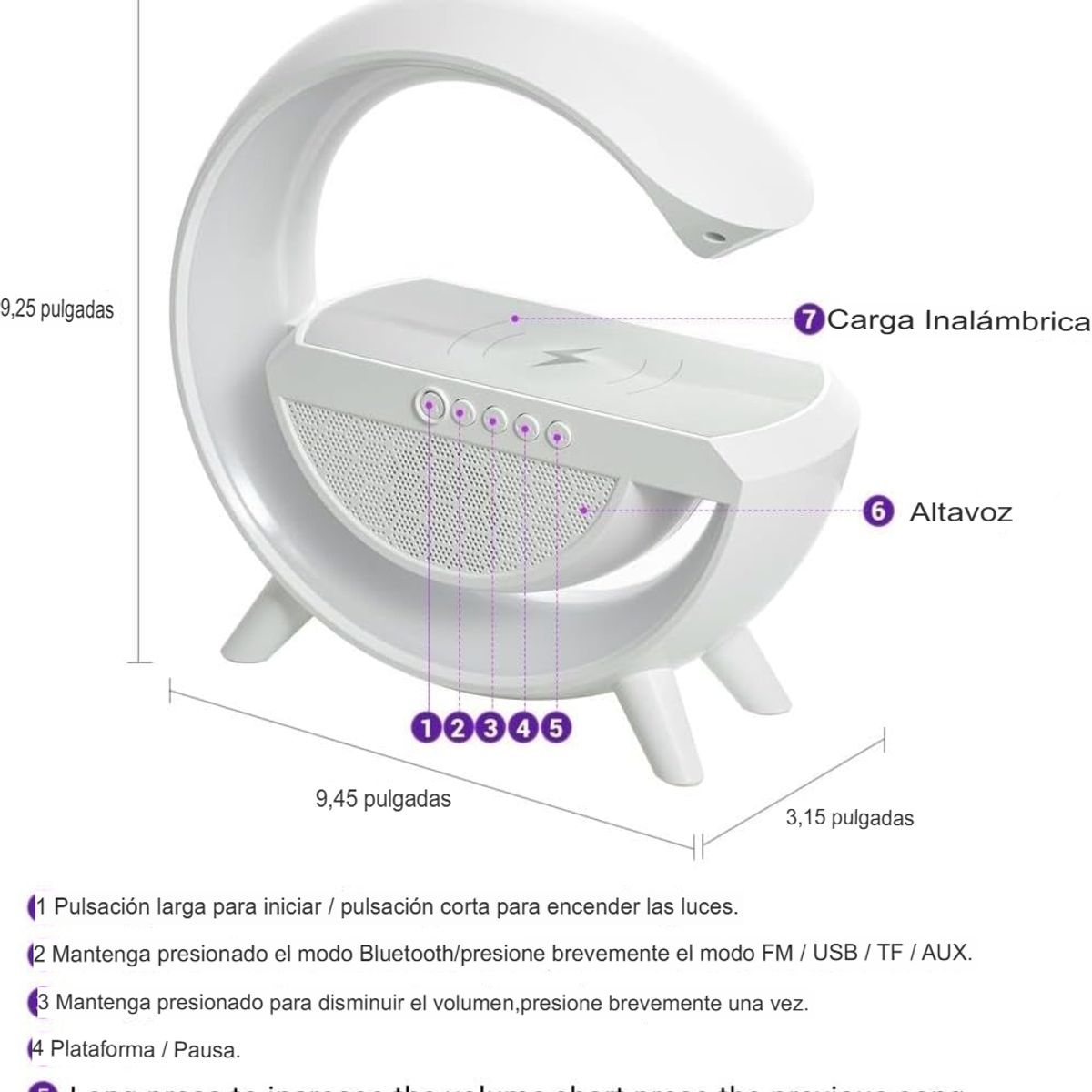 GENERICO - PARLANTE LÁMPARA G SMART 6 EN 1 CARGADOR INALÁMBRICO