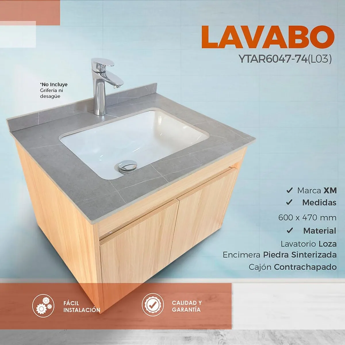 XM - LAVATORIO DE LOZA CON CAJÓN MADERA CON GRIS MATE YTAR6047-74 L03