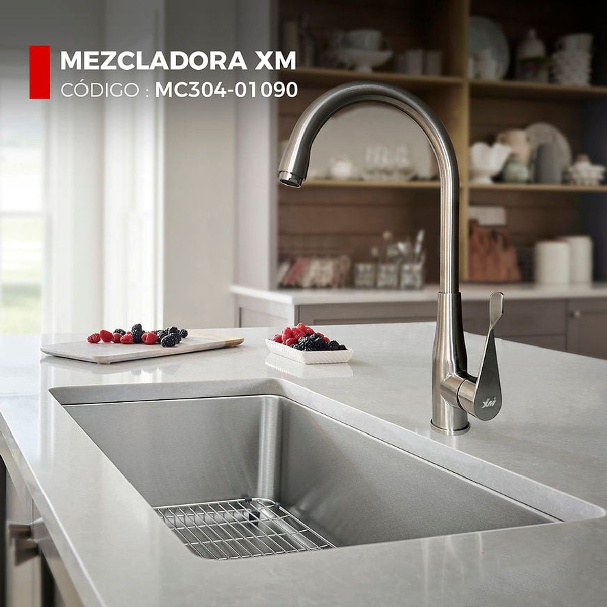 XM - MEZCLADORA MONOCOMANDO DE COCINA AL MUEBLE RIGIDO SATINADO MC304-01090