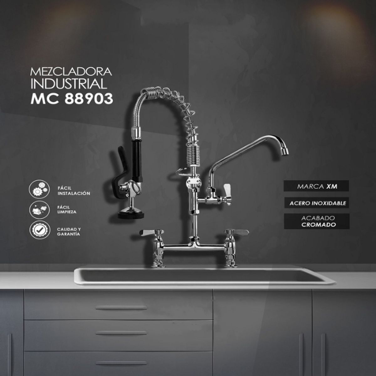 XM - MEZCLADORA PARA COCINA INDUSTRIAL AL MUEBLE CROMADO MC88903