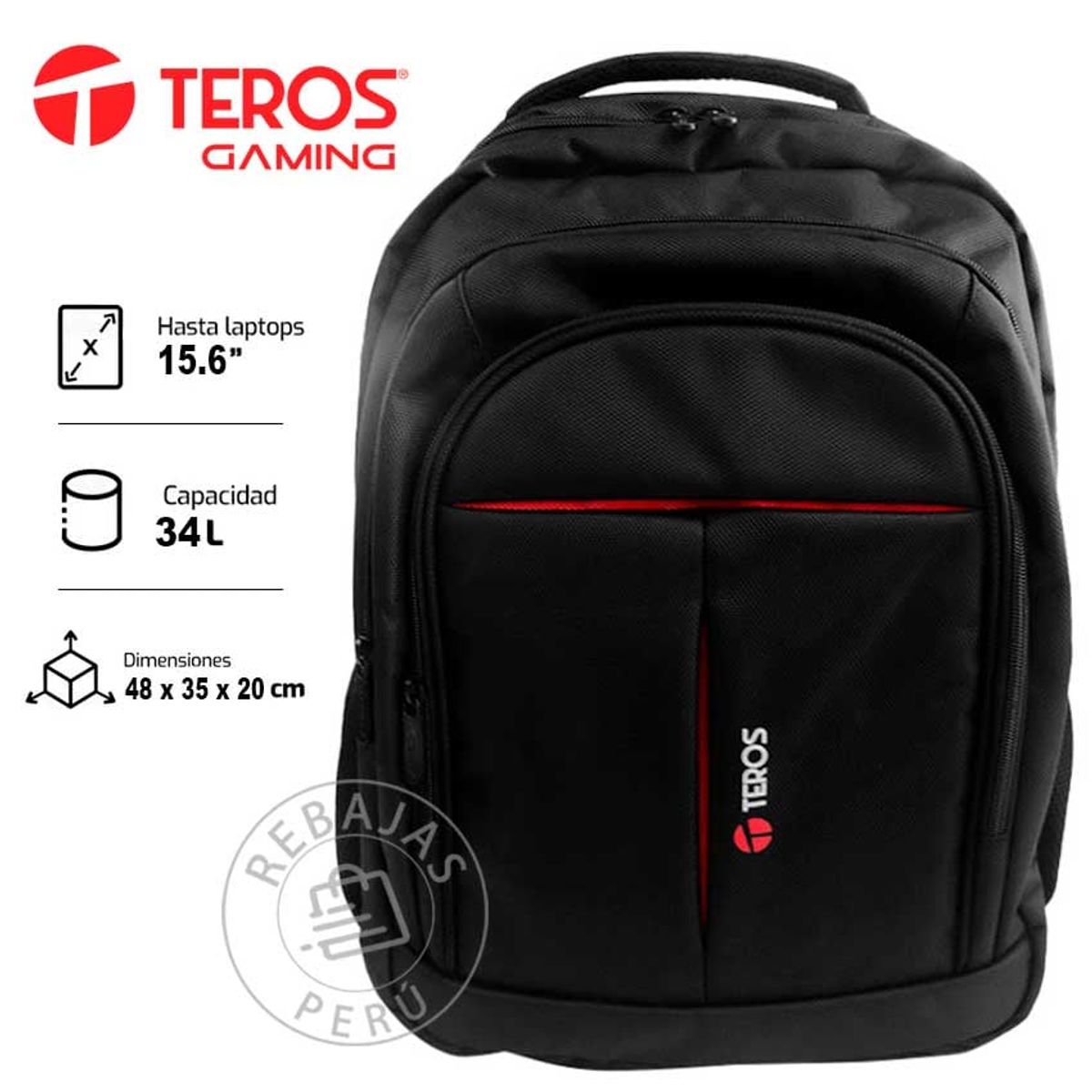 TEROS - Mochila TEROS Work 16 organizadores acolchada con ribetes rojos