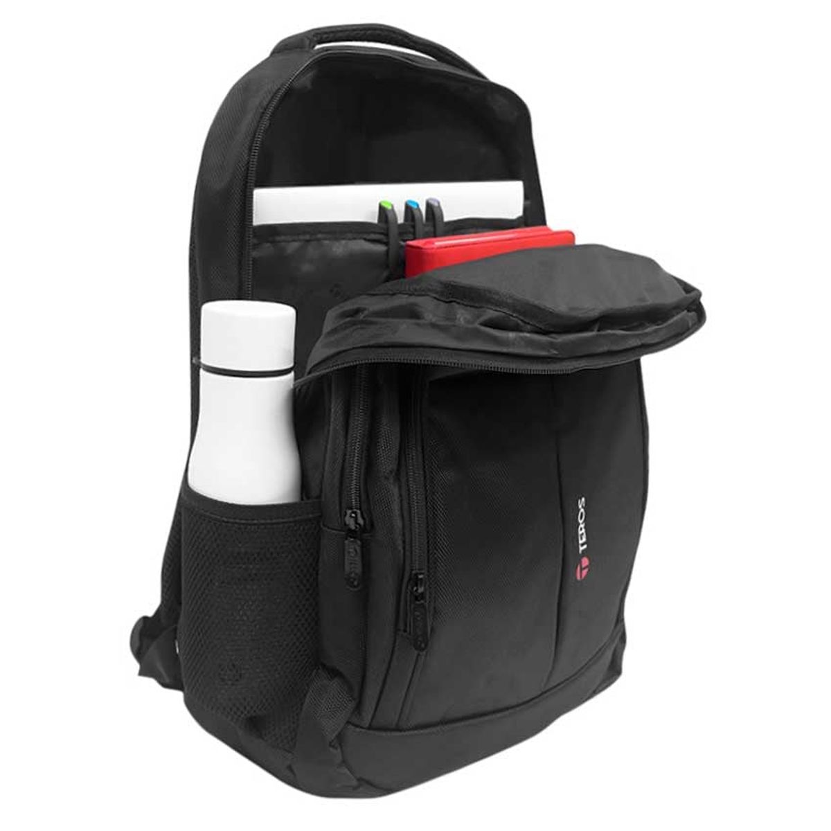 TEROS - Mochila TEROS Work 16 organizadores acolchada con ribetes rojos