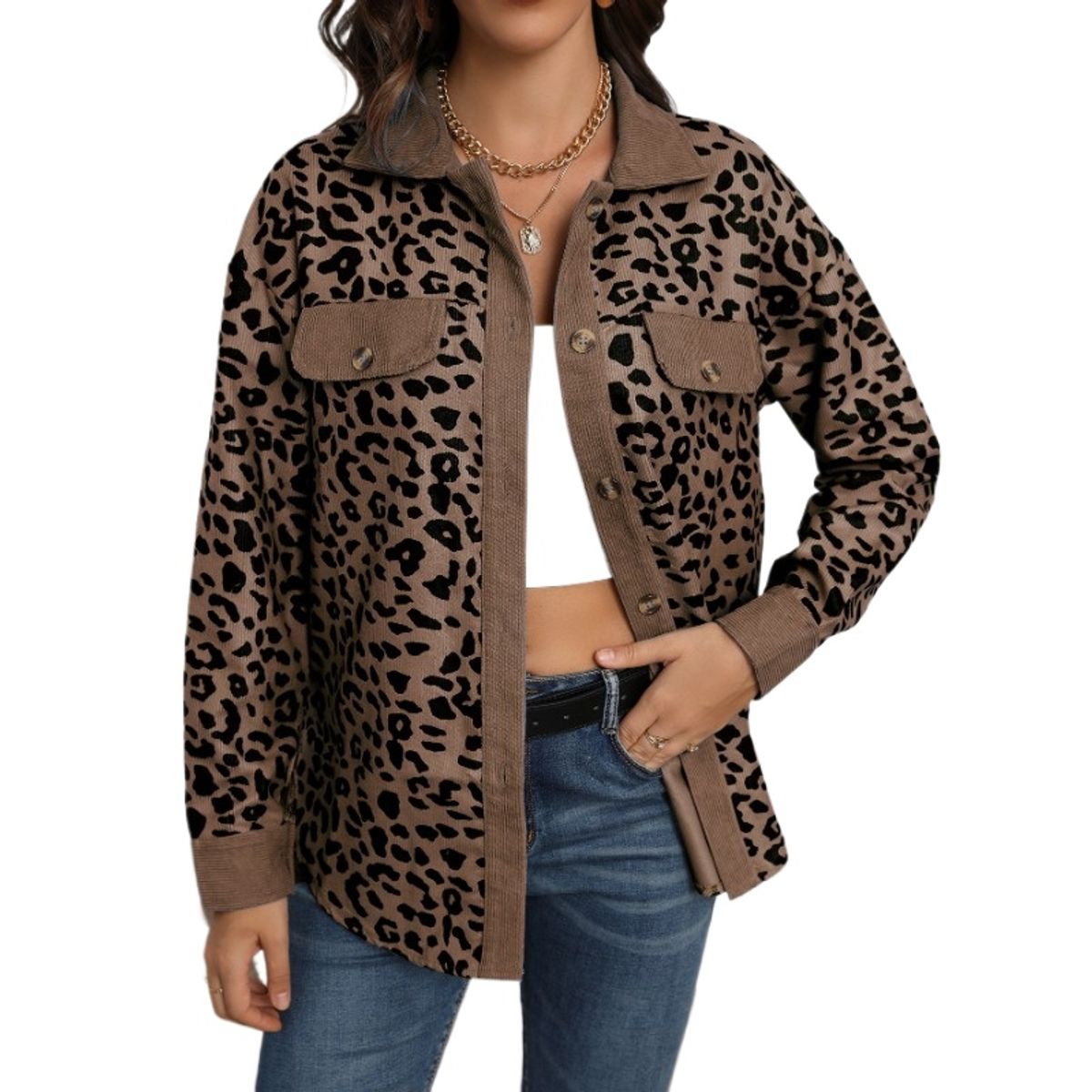 GIOIO - Chaqueta de leopardo para mujer casual versátil y ajustada