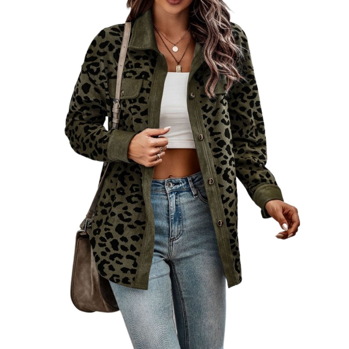 GIOIO - Chaqueta de leopardo para mujer casual versátil y ajustada