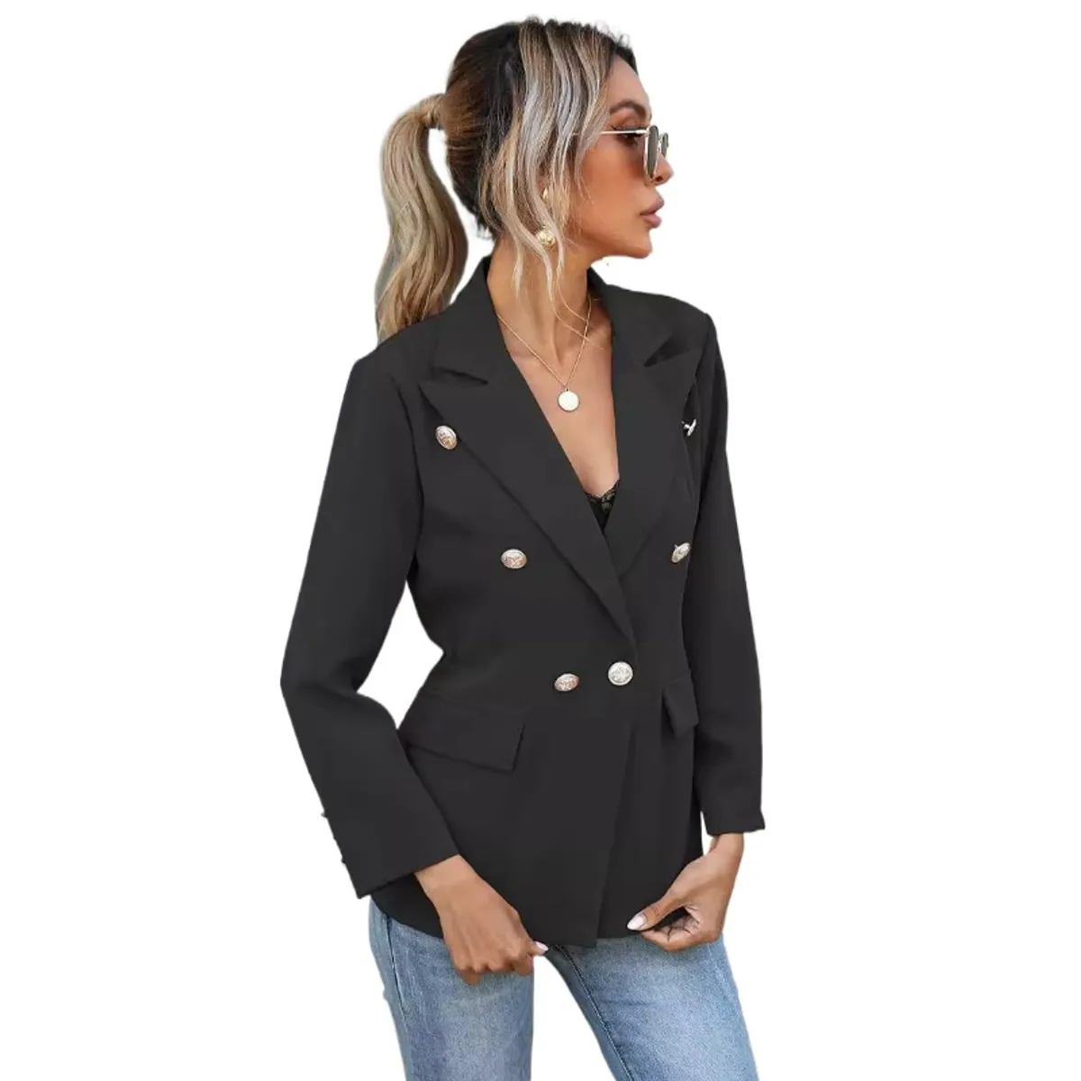 GIOIO - Chaqueta mujer estilo europeo manga larga con botones casual entallada