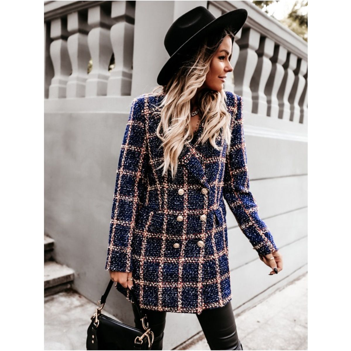 GIOIO - Chaqueta mujer estilo europeo estampada larga con cuello casual entallada