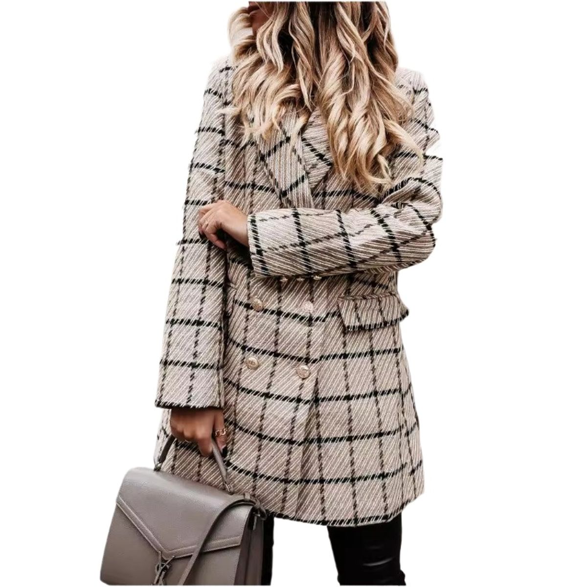 GIOIO - Chaqueta mujer estilo europeo estampada larga con cuello casual entallada