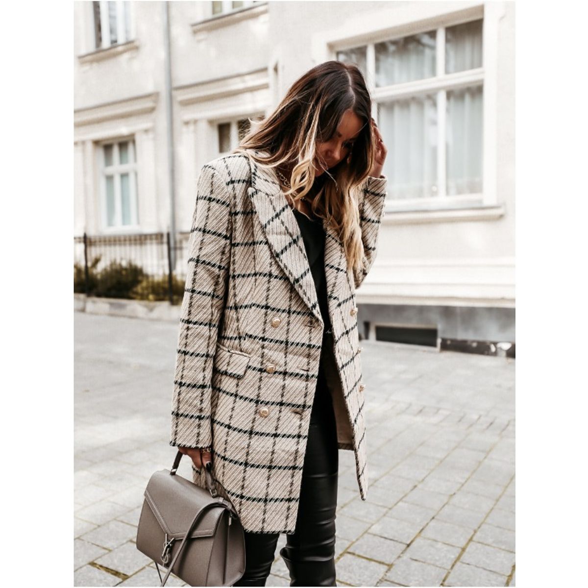 GIOIO - Chaqueta mujer estilo europeo estampada larga con cuello casual entallada