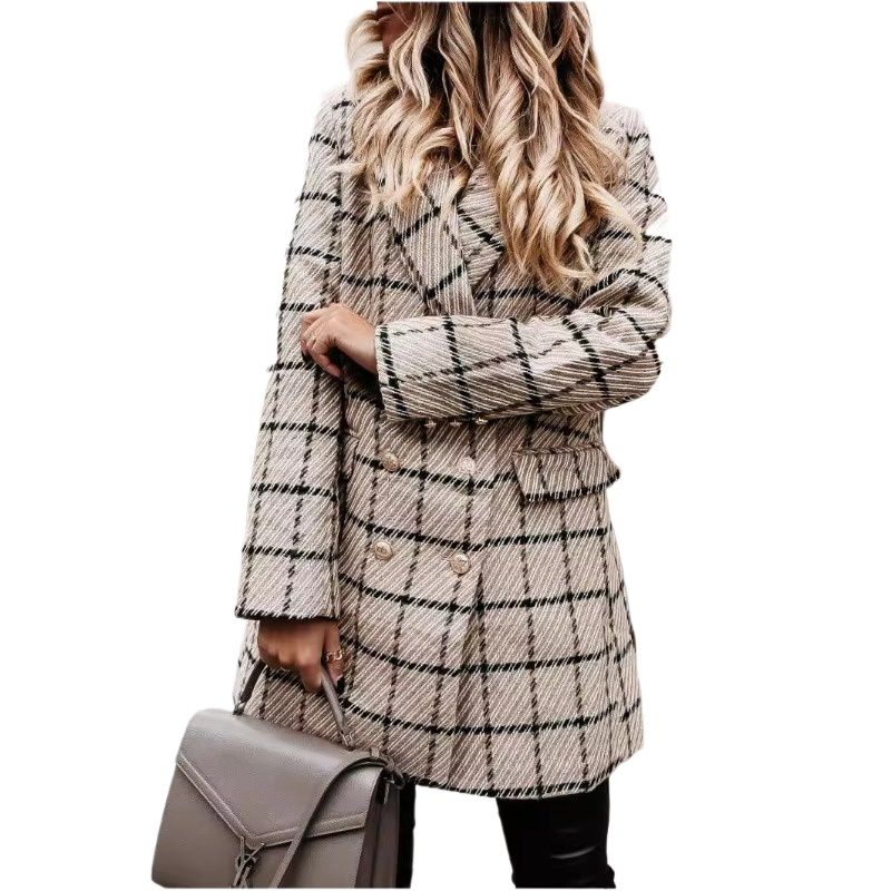 GIOIO - Chaqueta mujer estilo europeo estampada larga con cuello casual entallada