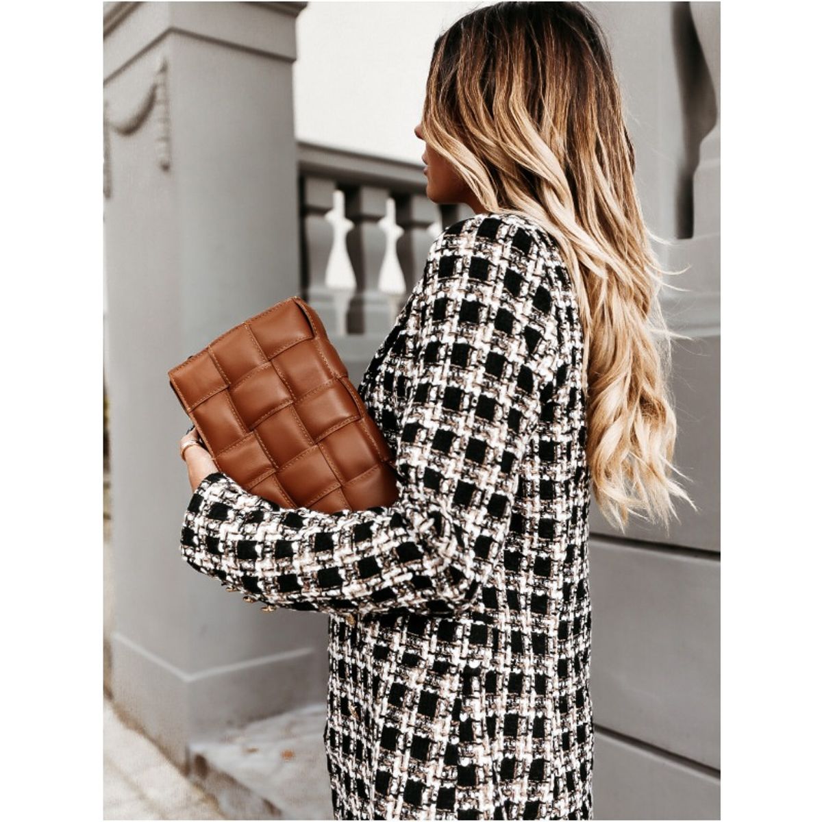 GIOIO - Chaqueta mujer estilo europeo estampada larga con cuello casual entallada