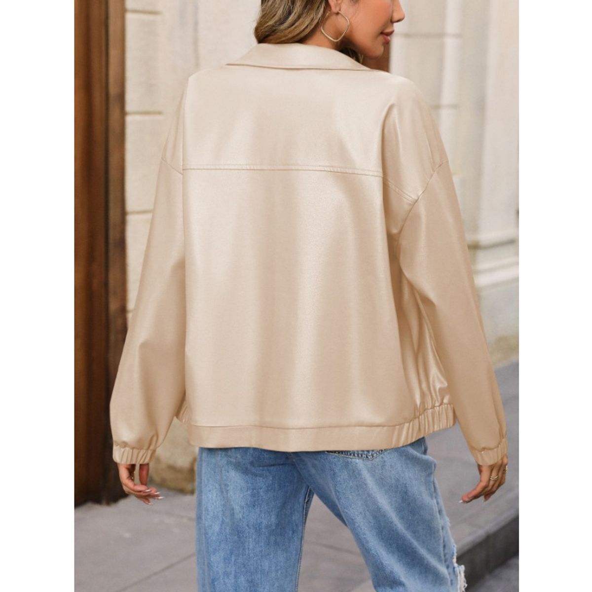 GIOIO - Chaqueta Mujer Piel PU Solapa Manga Larga Estilo Motera Casual