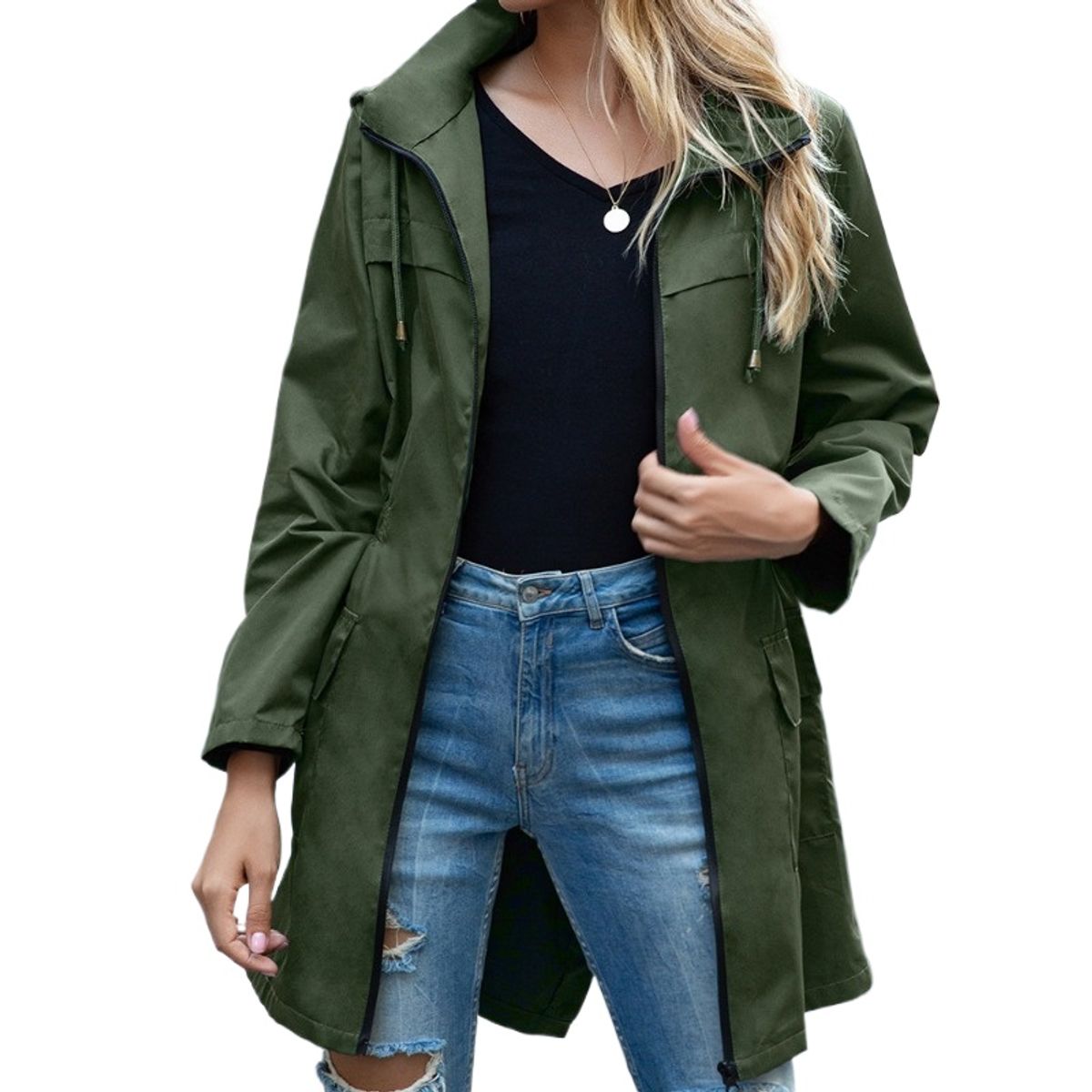 GIOIO - Chaqueta impermeable mujer con capucha y cinturon para montaña casual