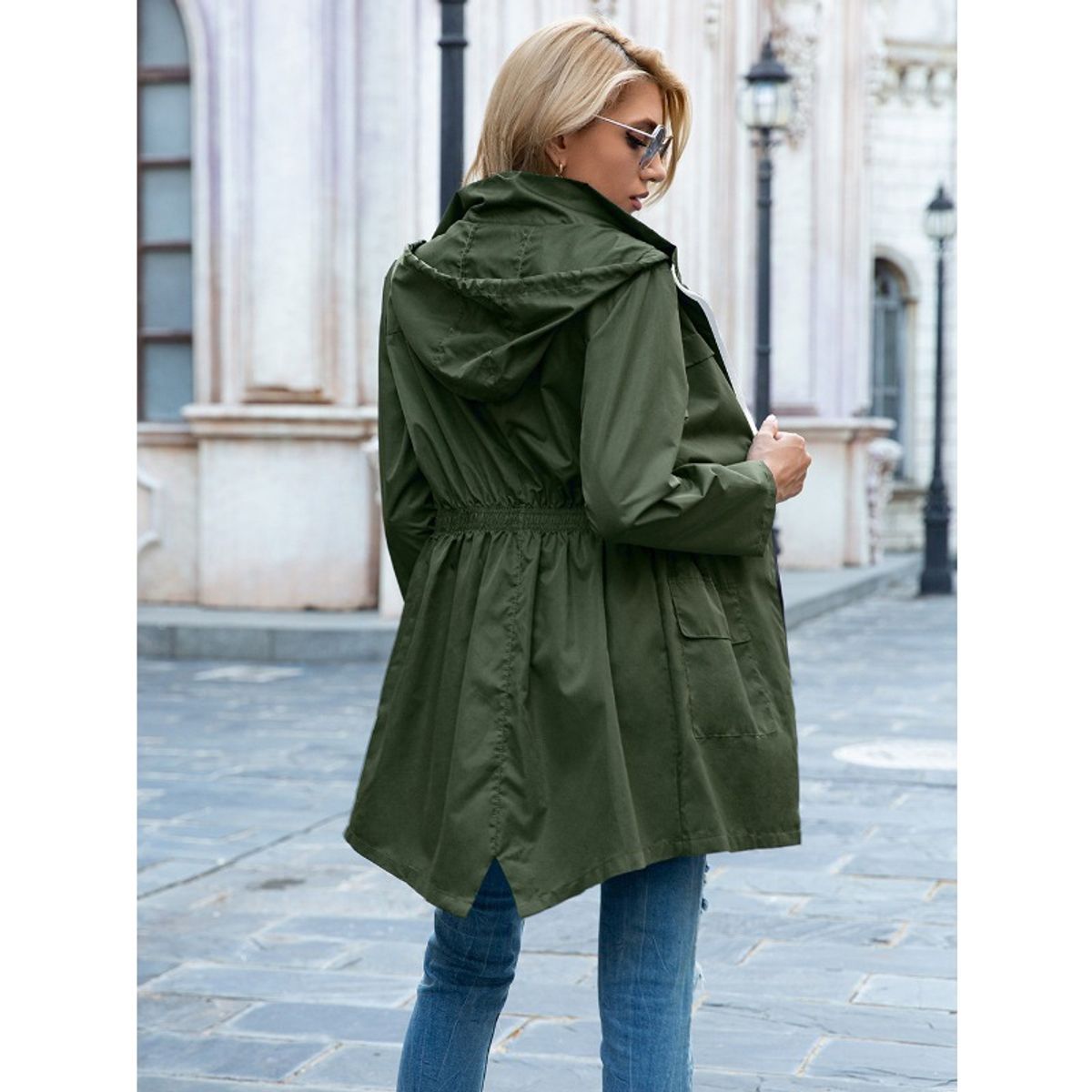 GIOIO - Chaqueta impermeable mujer con capucha y cinturon para montaña casual