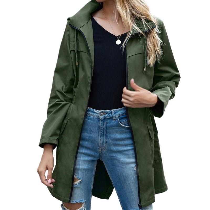 GIOIO - Chaqueta impermeable mujer con capucha y cinturon para montaña casual