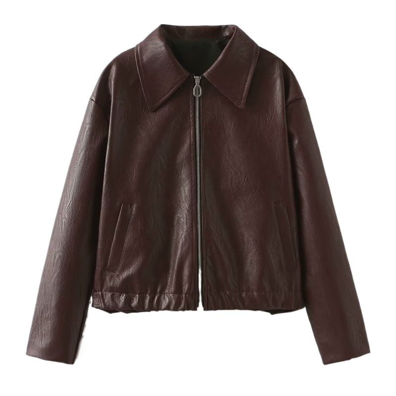GIOIO - Chaqueta mujer de PU solida con cuello cuadrado estilo europeo casual