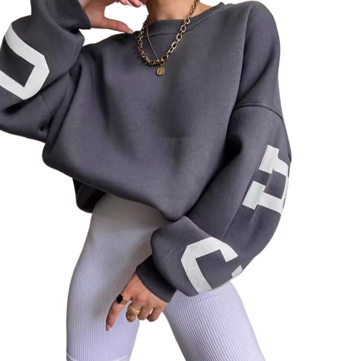 GIOIO - Buzo mujer estampado manga larga grueso estilo europeo casual