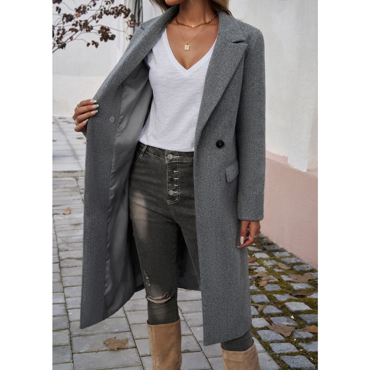 GIOIO - Chaqueta mujer elegante con cuello abierta estilo europeo otoño invierno