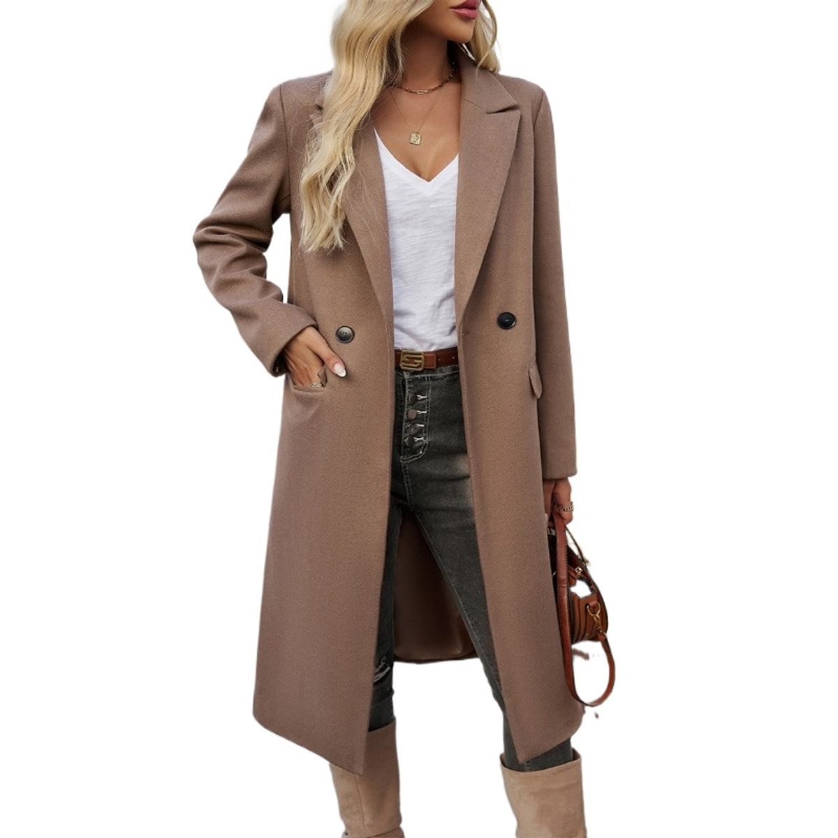 GIOIO - Chaqueta mujer elegante con cuello abierta estilo europeo otoño invierno