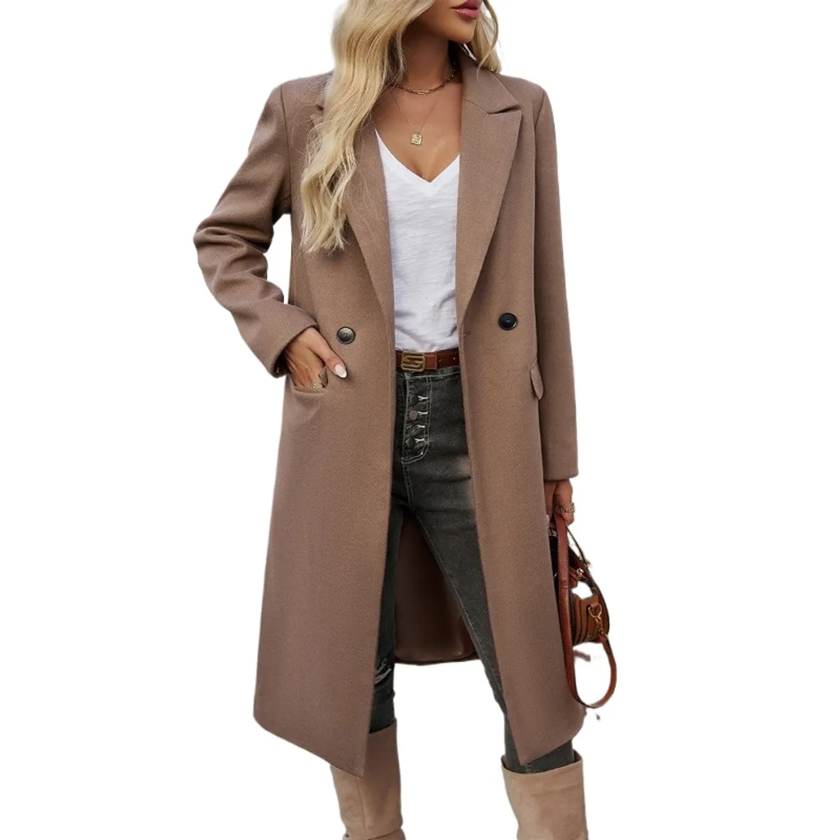 GIOIO - Chaqueta mujer elegante con cuello abierta estilo europeo otoño invierno