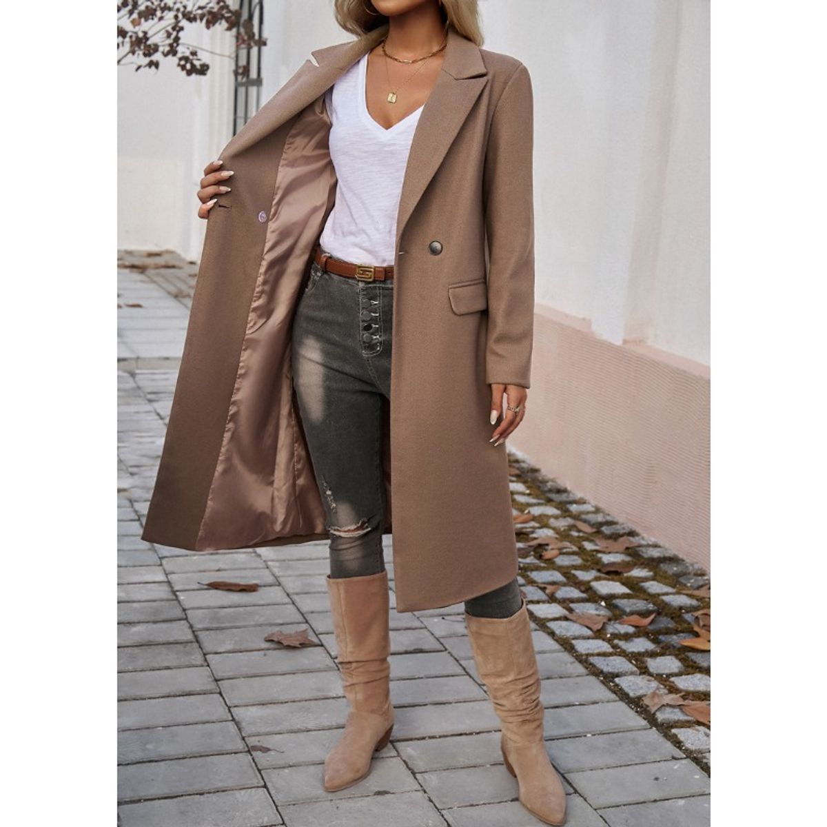 GIOIO - Chaqueta mujer elegante con cuello abierta estilo europeo otoño invierno