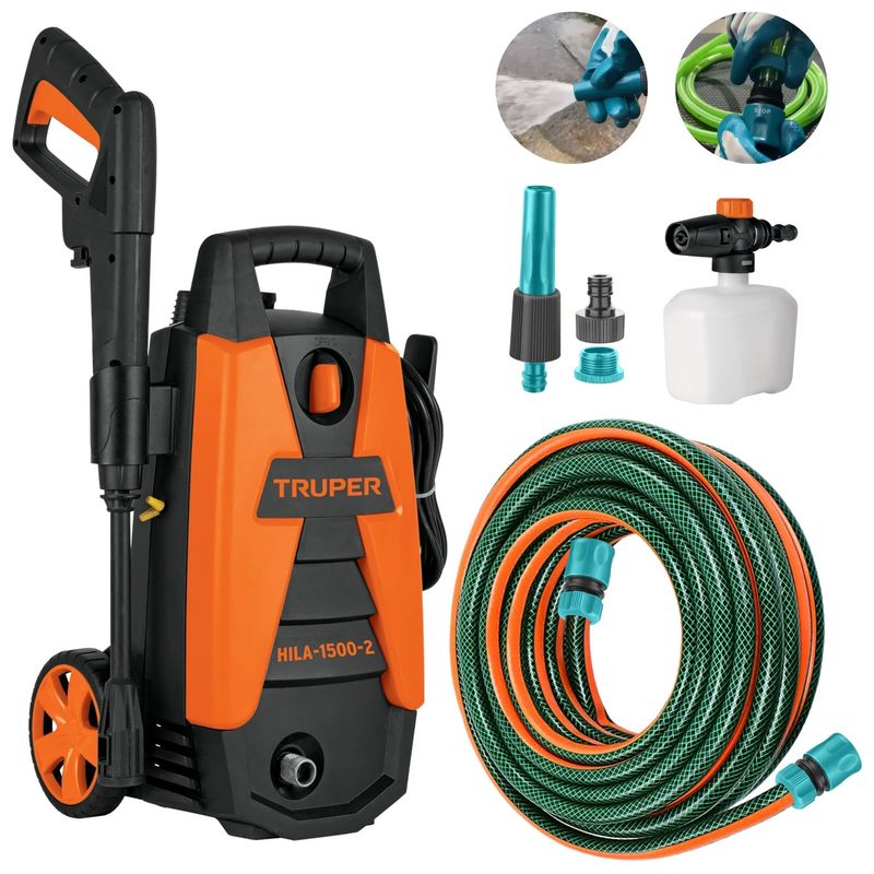 TRUPER - Hidrolavadora alta presion 1500 PSI + manguera reforzada premium 10m