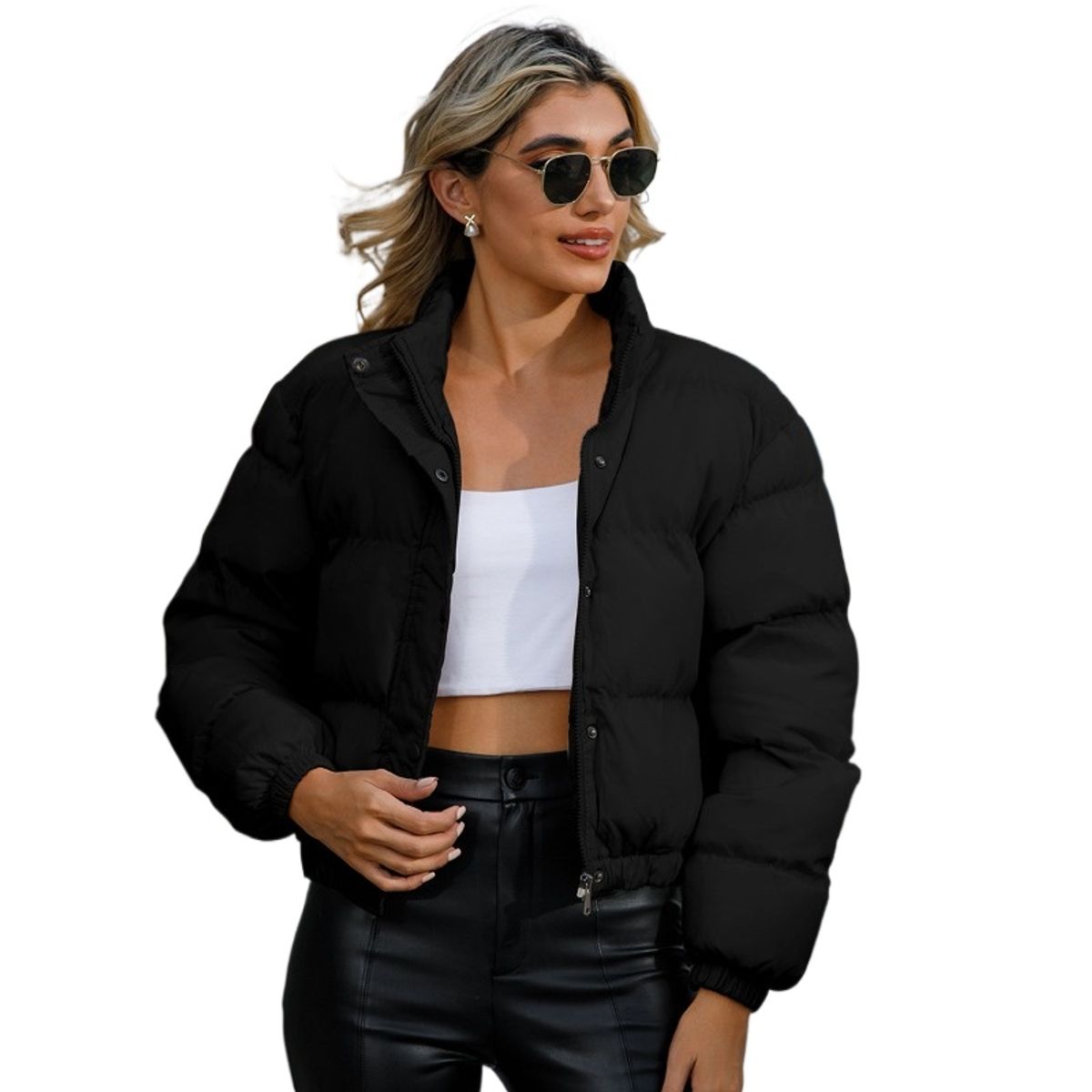 GIOIO - Abrigo Mujer Corto Cuello Alto Forro Polar Holgado Invierno