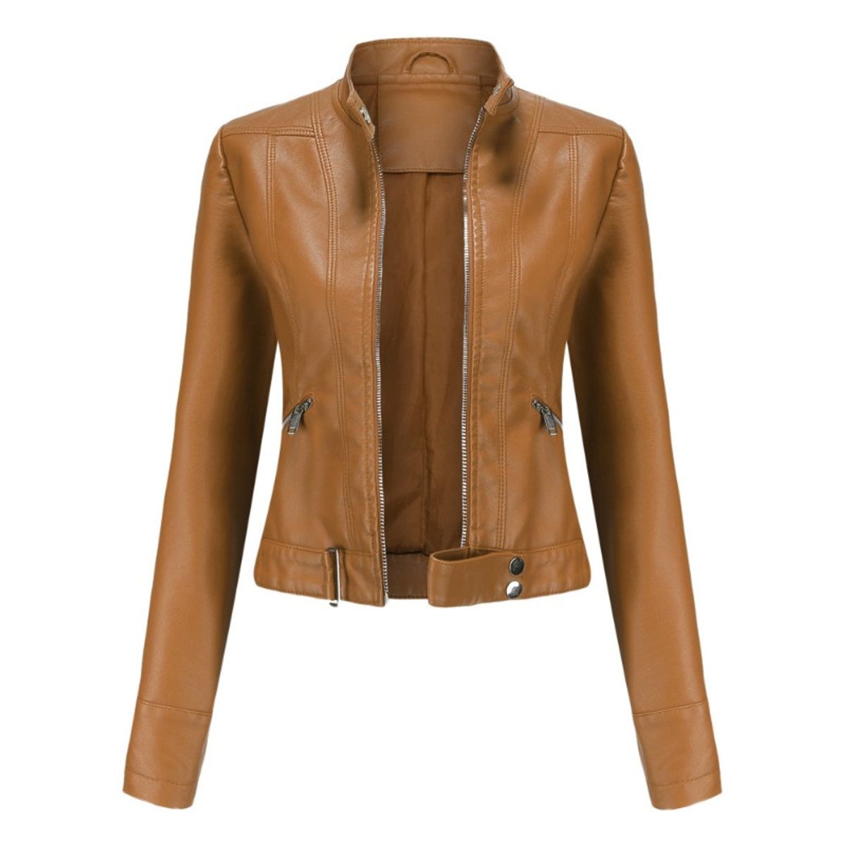 GIOIO - Chaqueta mujer de cuero corta con cuello alto ligera casual primavera otoño