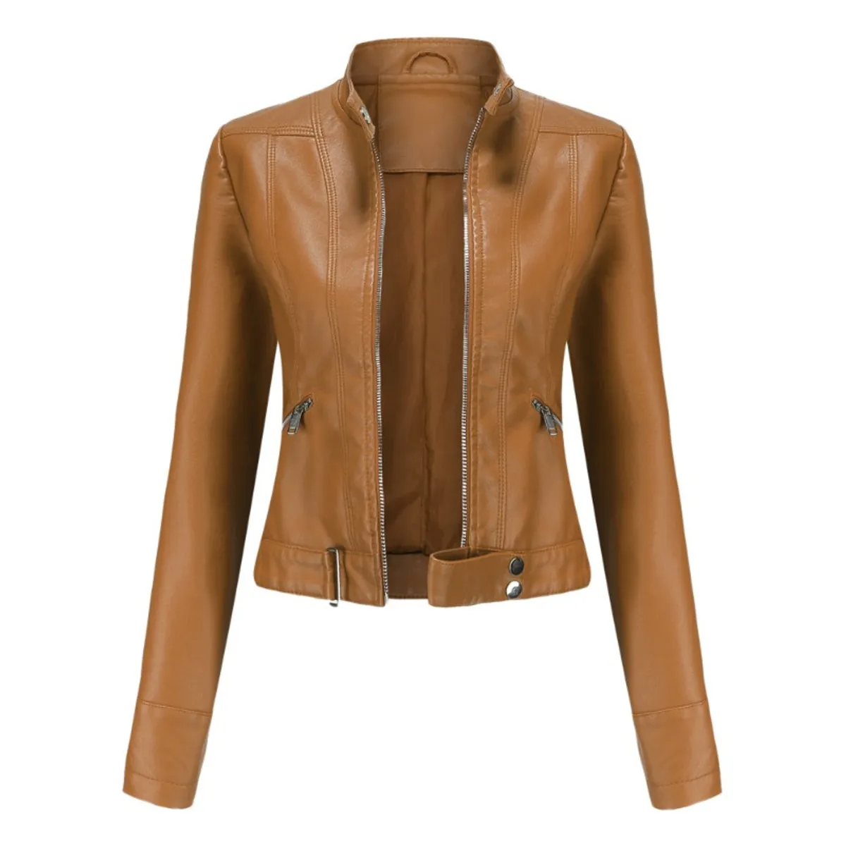 GIOIO - Chaqueta mujer de PU corta con cuello alto ligera casual primavera otoño