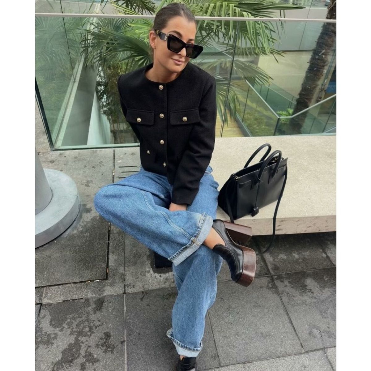 GIOIO - Chaqueta Mujer Tweed Corto Botones Decorativos Elegante Otoño Invierno