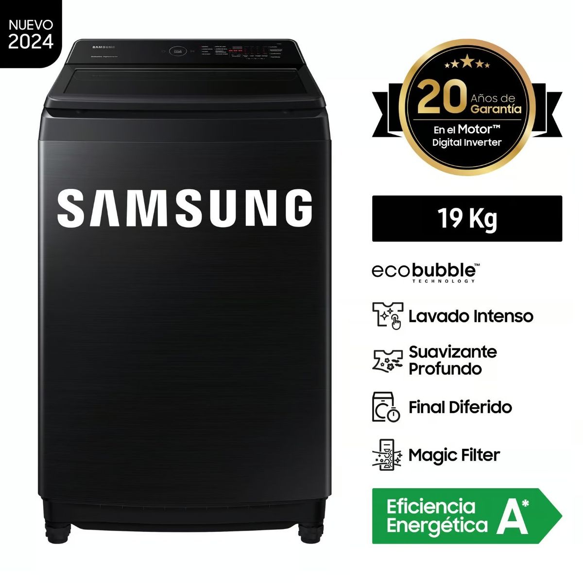 SAMSUNG - LAVADORA SAMSUNG EcoBubble 19KG Negra WA19CG6441BV