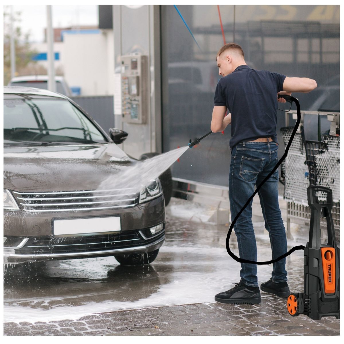TRUPER - Hidrolavadora ALTA PRESION 1800 PSI + manguera PPPREMIUM 10m TRUPER