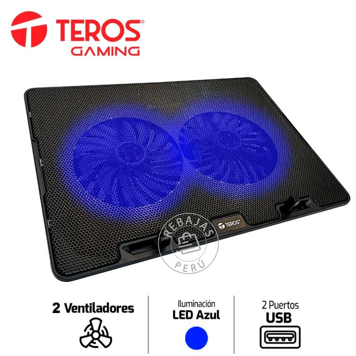 TEROS - Cooler TEROS 16", 2 ventiladores LED, altura y velocidad ajustable