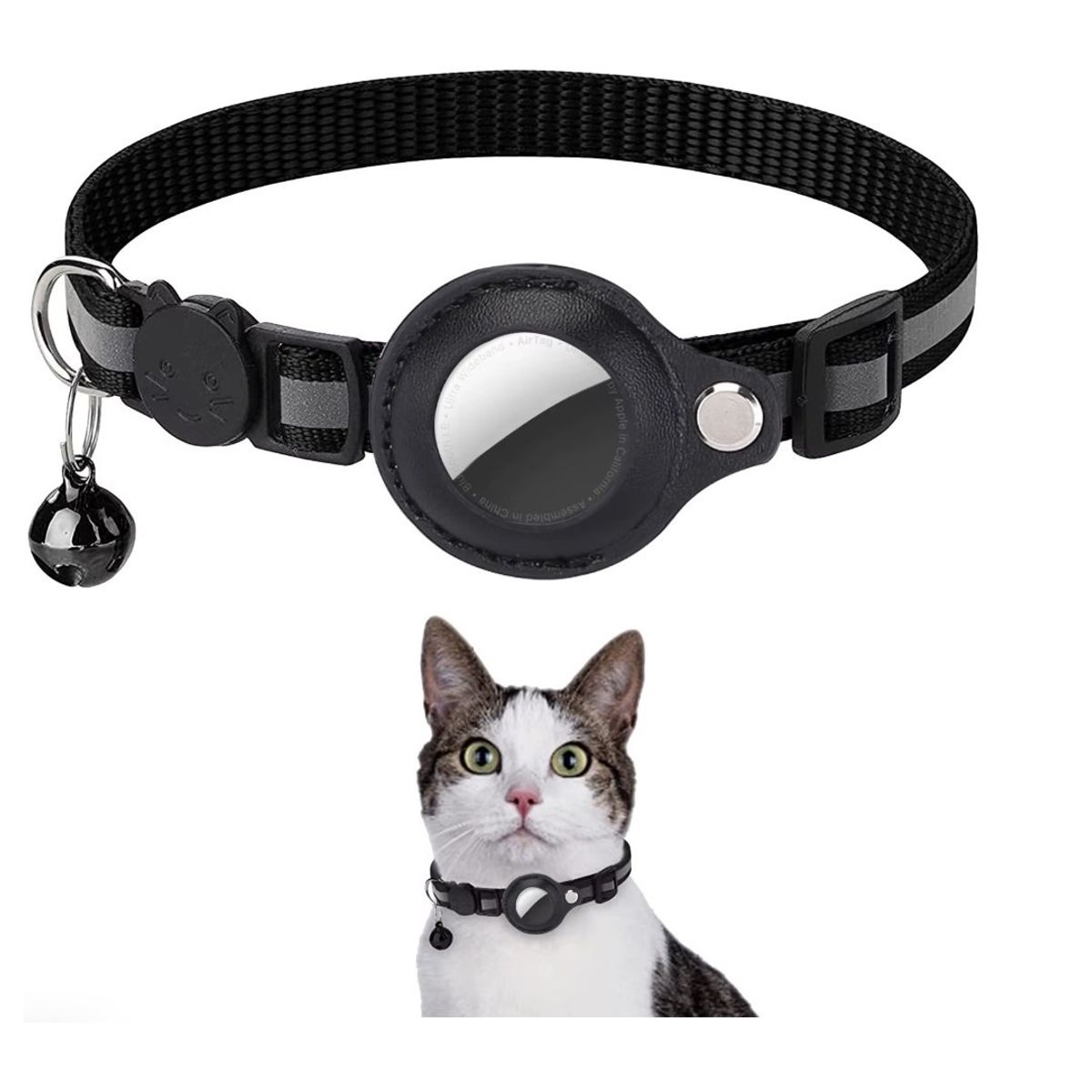 OEM - Collar con airtag incluido para perro gato bluetooth campana Negro
