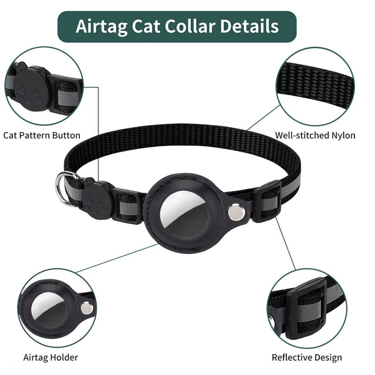 OEM - Collar con airtag incluido para perro gato bluetooth campana Negro