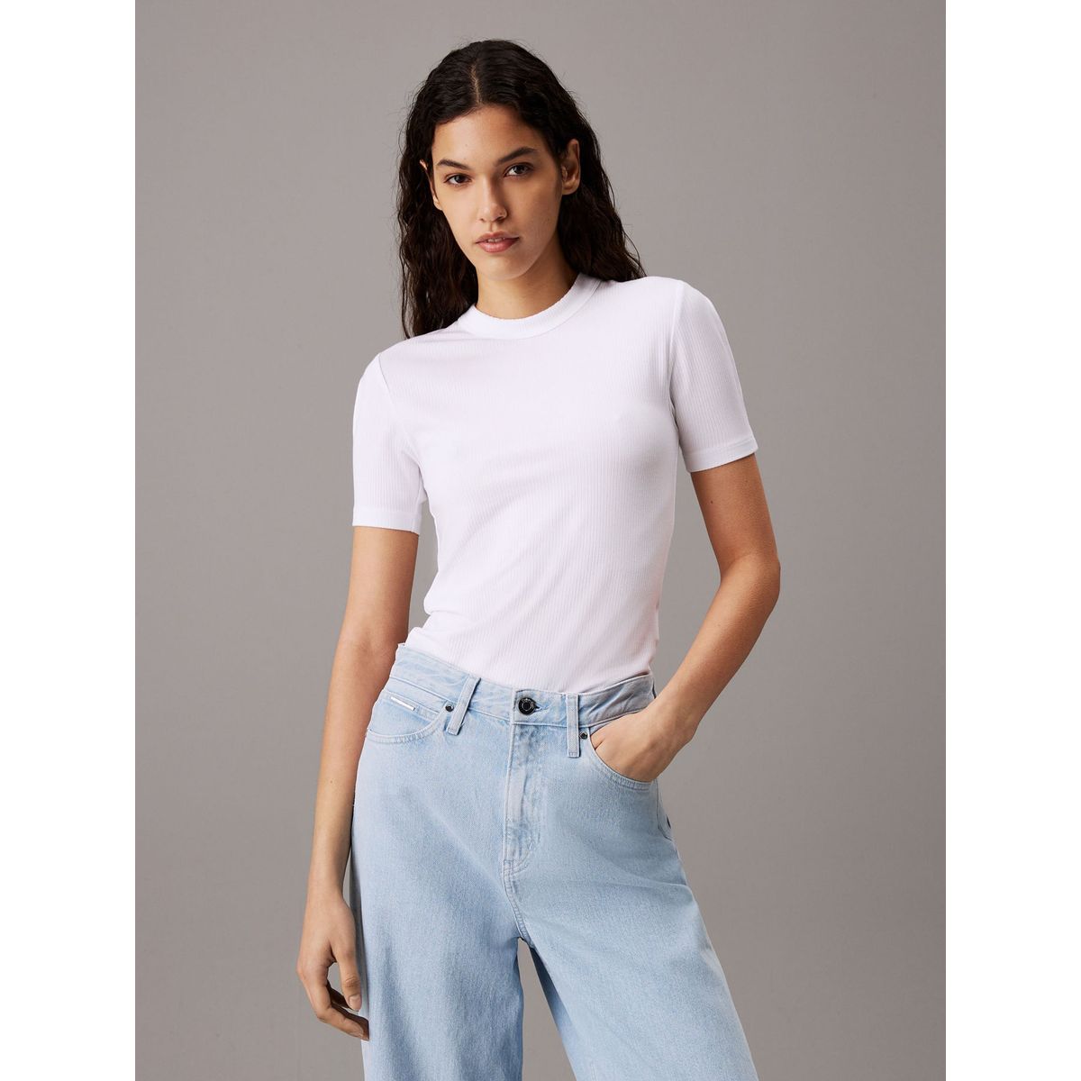 CALVIN KLEIN - CAMISETA  MODAL RIB SLIT DETAIL T-SHIRT