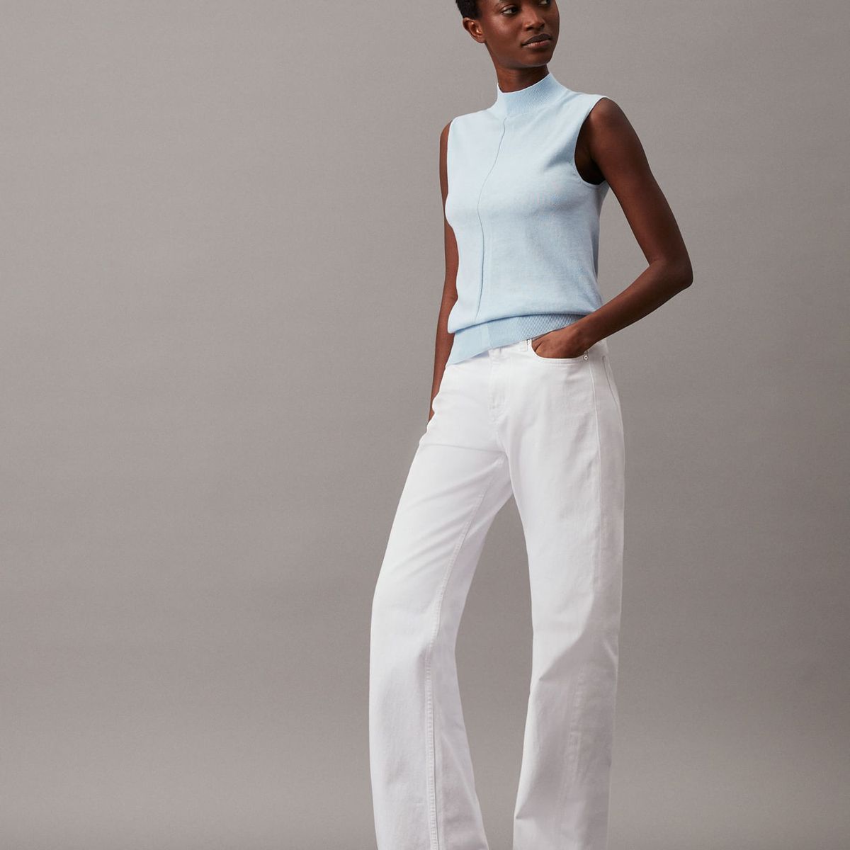 CALVIN KLEIN - SWEATER COTTON SILK SLEEVELESS SWEATER