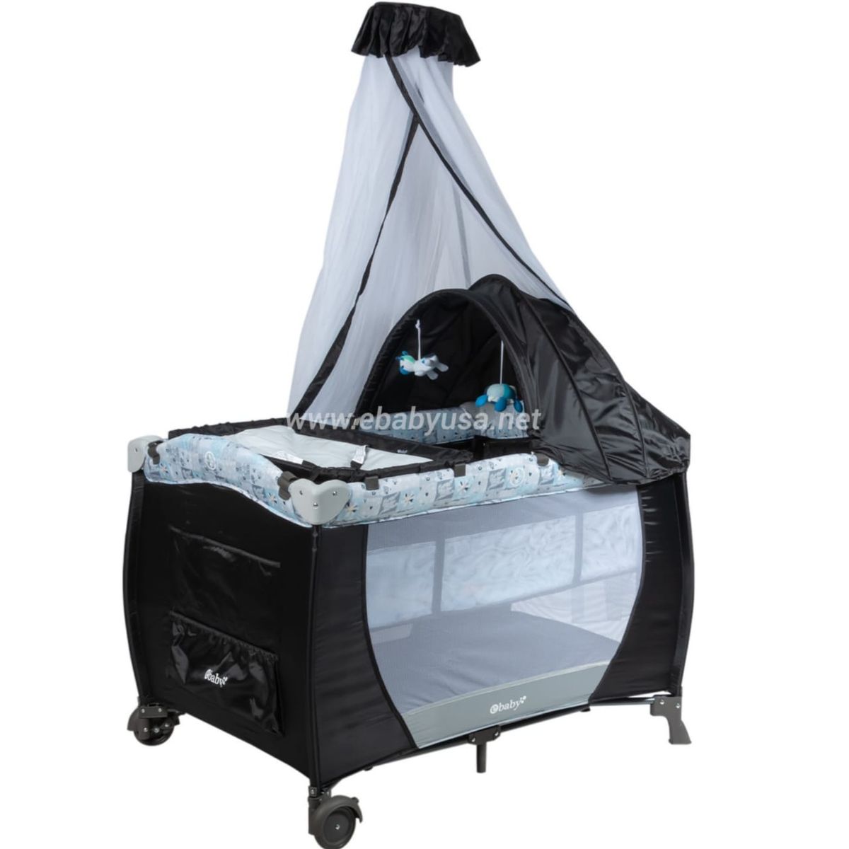 EBABY - Cuna Corral Mecedora Sally CELESTE CON PLOMO 716-B