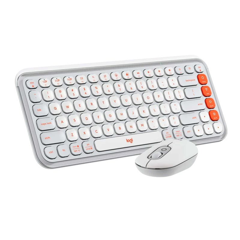 LOGITECH - Teclado Logitech + Mouse Pop Icon Bluetooth Blanco crudo y naranja
