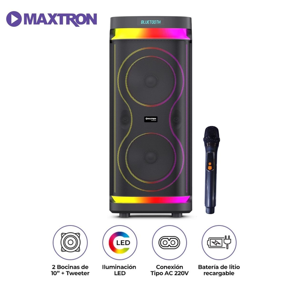 MAXTRON - Torre de Sonido Maxtron Infinity USB BT TWS LED RGB Micrófono