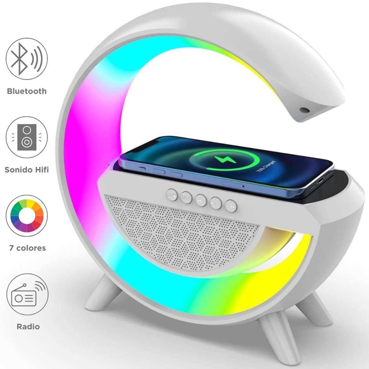 MINARI - Lámpara Luces RGB 3en1 Cargador Inalámbrico y Parlante Bluetooth G90