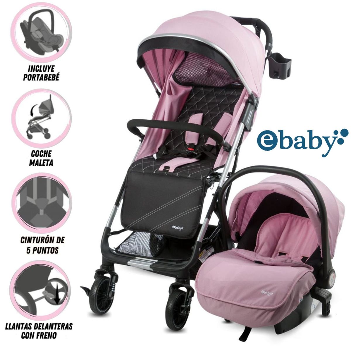 EBABY - Coche de Paseo Maleta «URBAN WAY» con Portabebé Pink