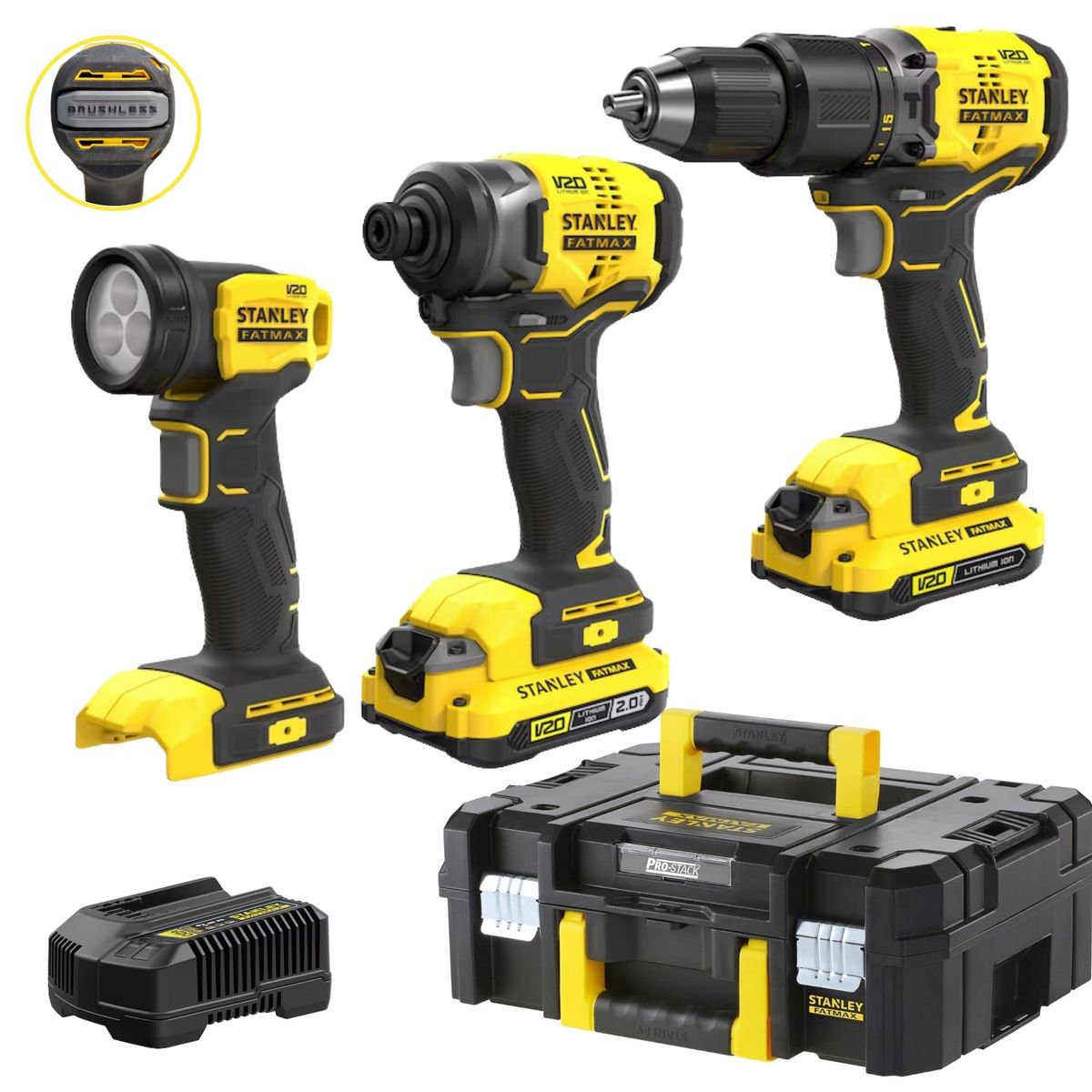 STANLEY - Combo taladro percutor atornillaor de impacto 20V BRUSHLESS LINTERNA