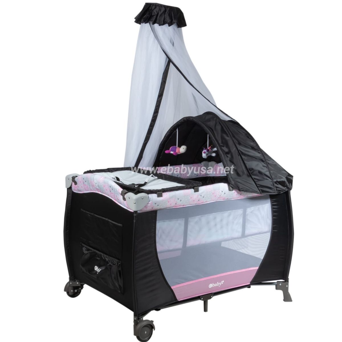 EBABY - Cuna Corral SALLY + Tina Plegable CAM ROSA CON PLOMO 716-B