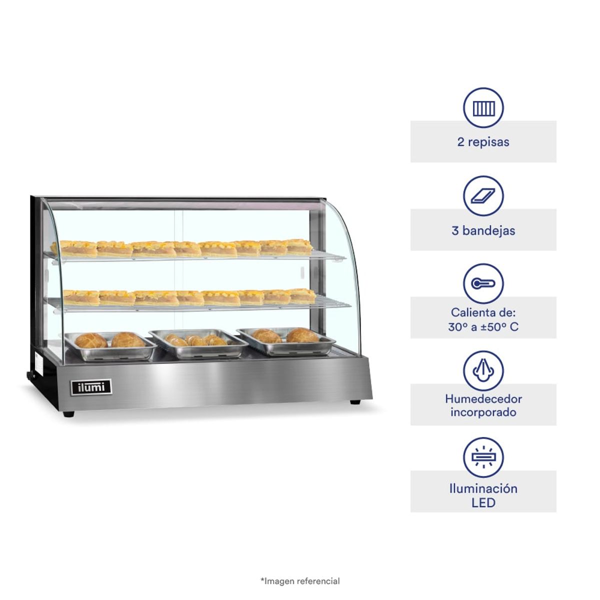 ILUMI - VITRINA CALIENTE ILUMI 3 BANDEJAS