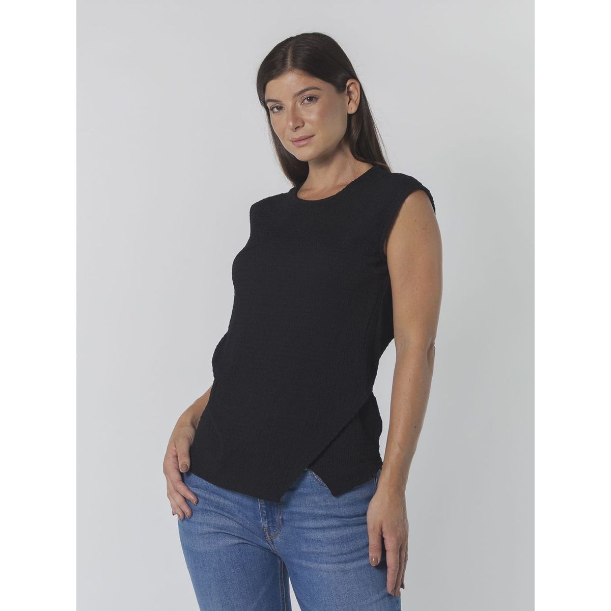 CALVIN KLEIN - BLUSA S/L W/FX WRAP HEM