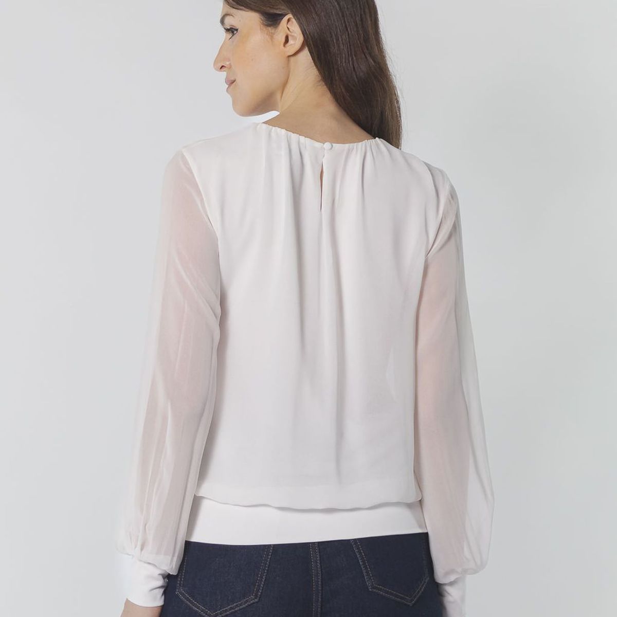 CALVIN KLEIN - BLUSA L/S SLD W/CHIF OVRLY