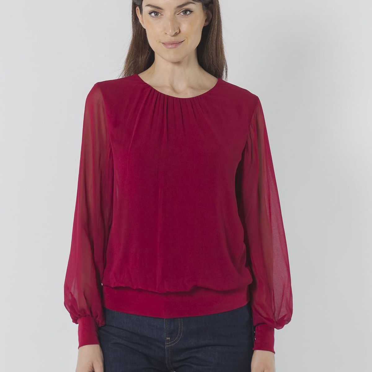 CALVIN KLEIN - BLUSA L/S SLD W/CHIF OVRLY