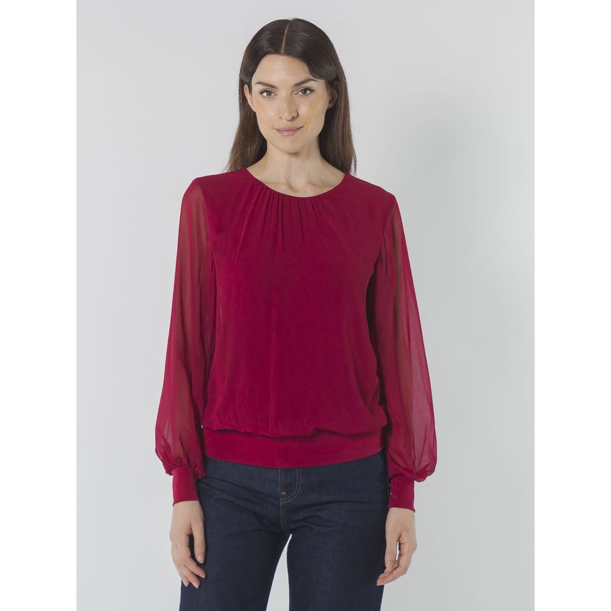 CALVIN KLEIN - BLUSA L/S SLD W/CHIF OVRLY