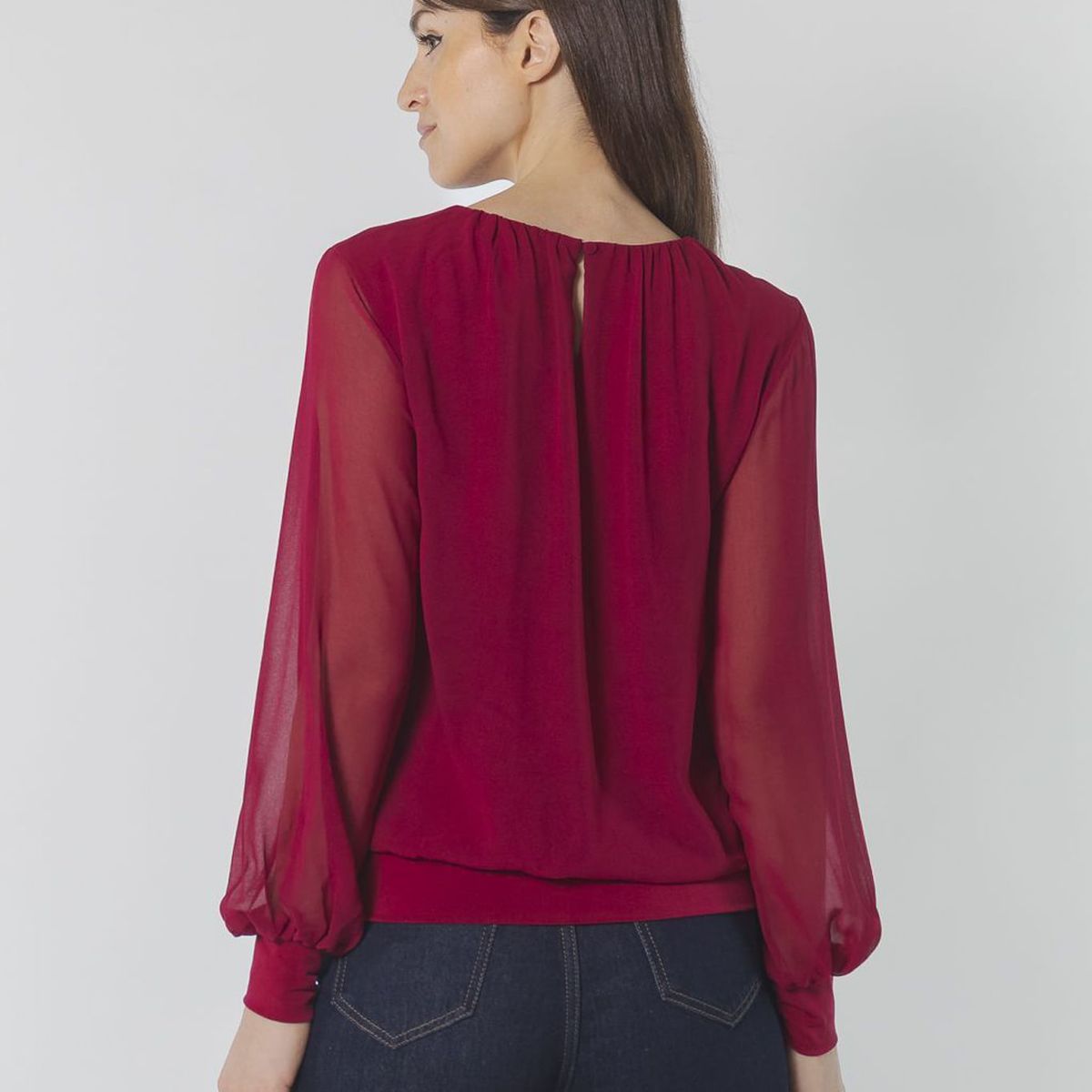 CALVIN KLEIN - BLUSA L/S SLD W/CHIF OVRLY