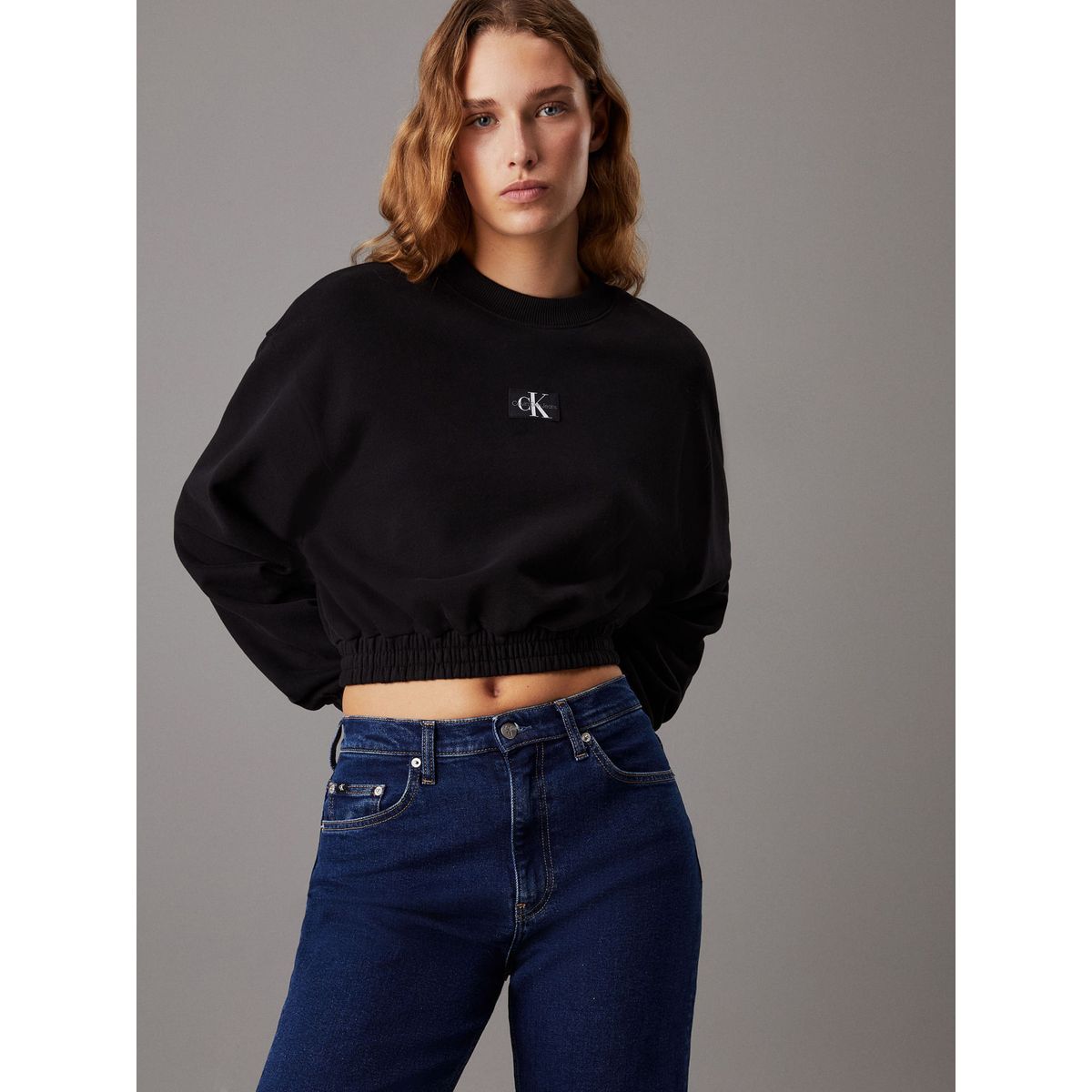 CALVIN KLEIN - SWEATSHIRT WOVEN LABEL CREW NECK